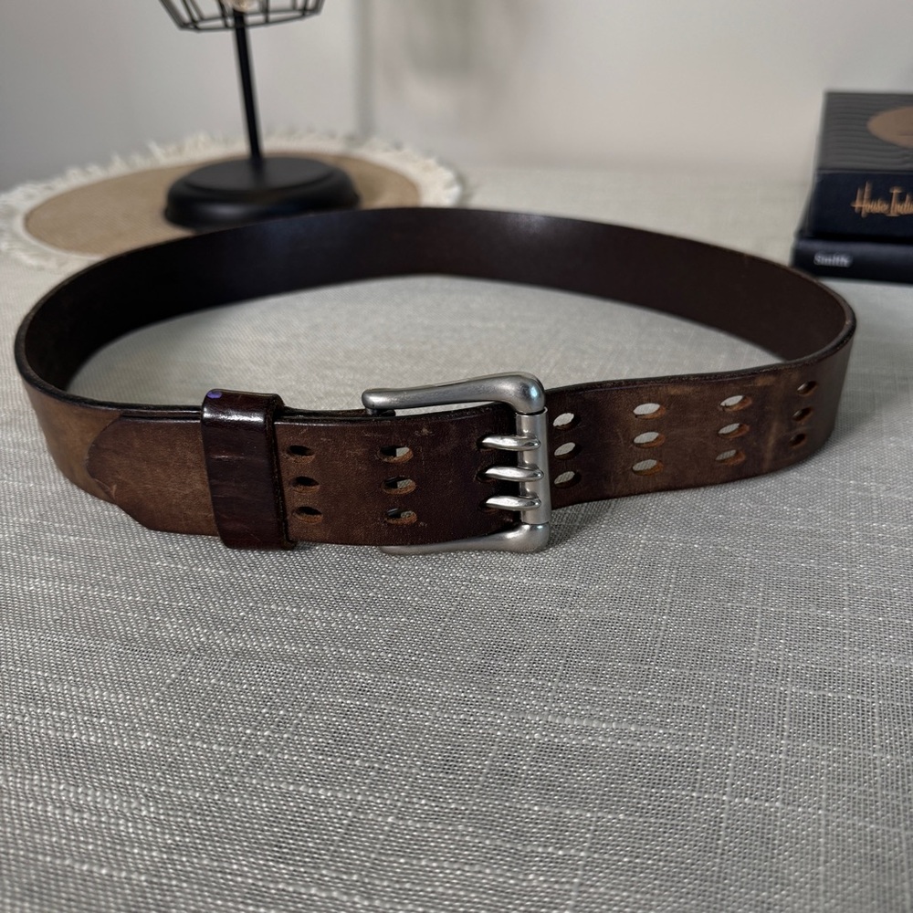 Thru The Loop Genuine Leather Belt Unisex Made in USA Size 34 Silver Buckle - Picture 4 of 10